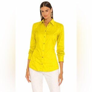 Cafe Bleu Women's Vintage Satin Yellow STRUCTURED retro Button Down Blouse Shirt